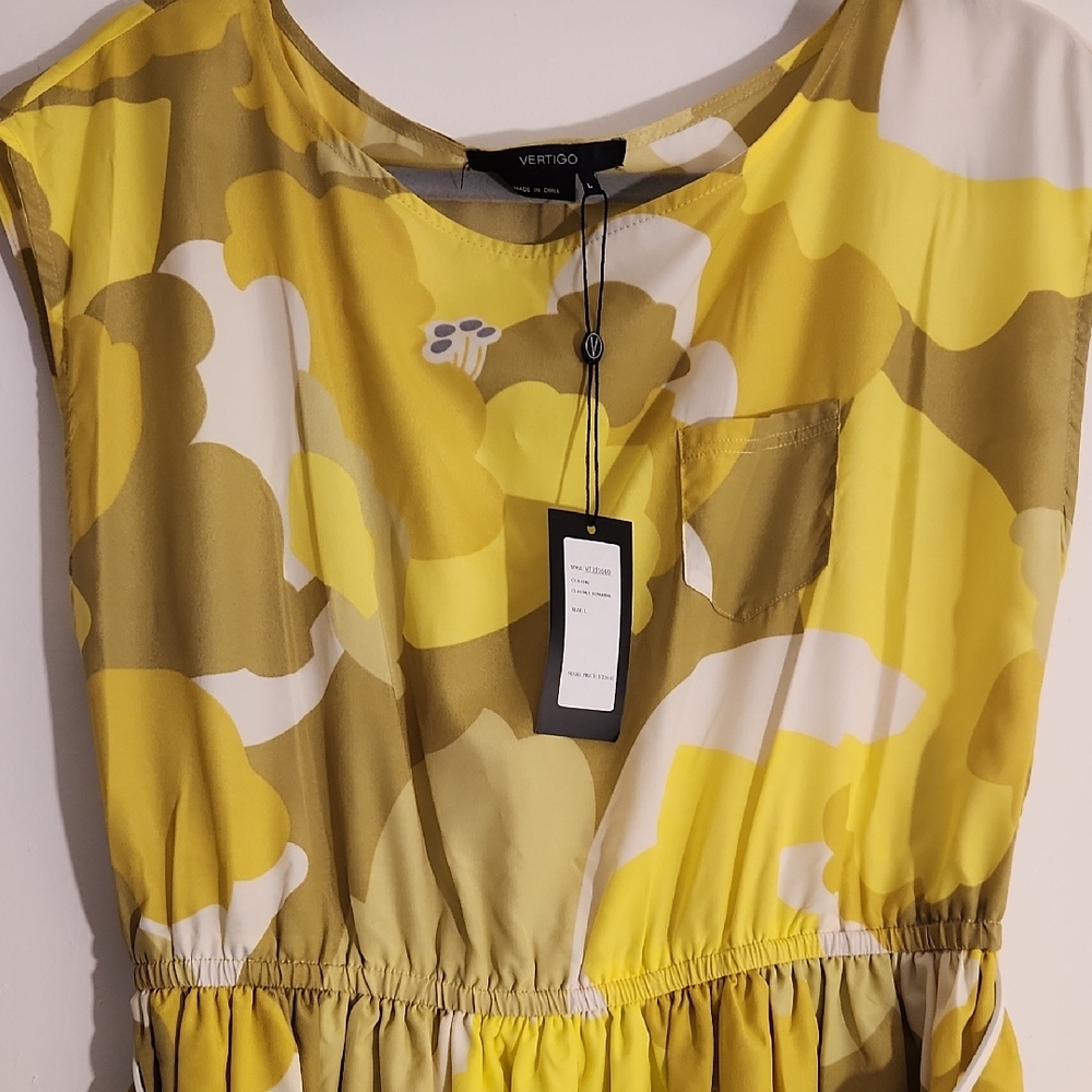Vertigo Paris Yellow and Brown Floral Dress